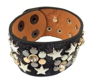 Pulsera Ancha de Lujo Negra con Tachuelas y Estrás (1 ud)