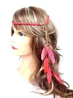 Diadema trenzada con plumas Melocotón (1 ud.)