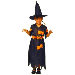 VESTIDO DE BRUJA NARANJA/NEGRO PARA NIÑOS - TALLA 110
