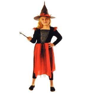 DISFRAZ DE BRUJA NEGRO/ROJO PARA NIÑOS - TALLA 146