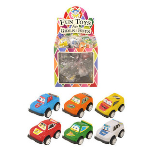 Coches Pull Back con Ojos para T&oacute;mbola en Expositor (60 uds.)