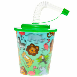 Vaso para Bebidas / Vaso para Helado con Pajita - Animales de la Selva (12 unidades)