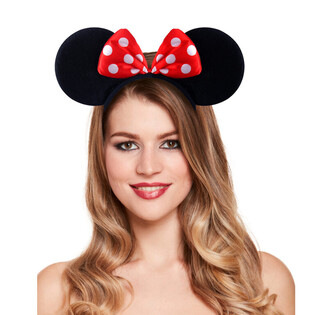 DIADEMA OREJAS DE RATÓN CON LAZO ROJO Y BLANCO (50 uds.)