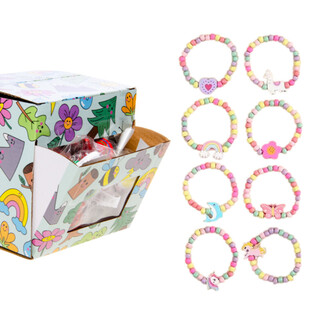 PULSERAS ELÁSTICAS DE MADERA PARA NIÑAS - EN EXPOSITOR (100 uds.)